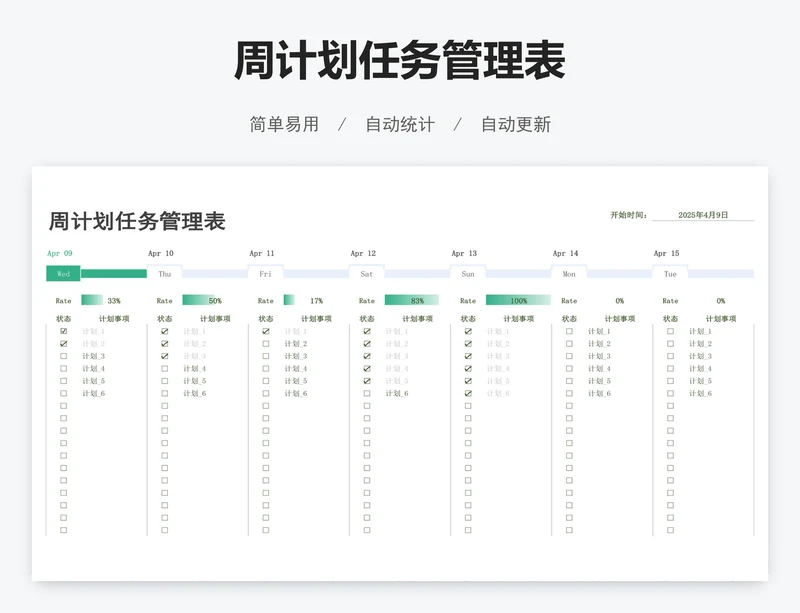 周计划任务管理表