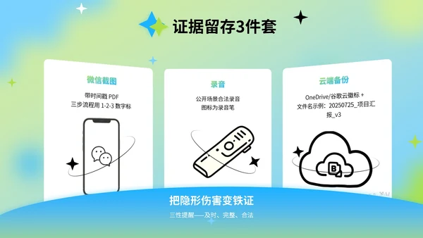 蓝绿色弥散风反职场PUA公益讲座PPT模版