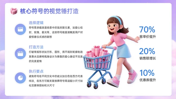 蓝紫色3D关于邂逅浪漫惊喜促销盛宴PPT模板