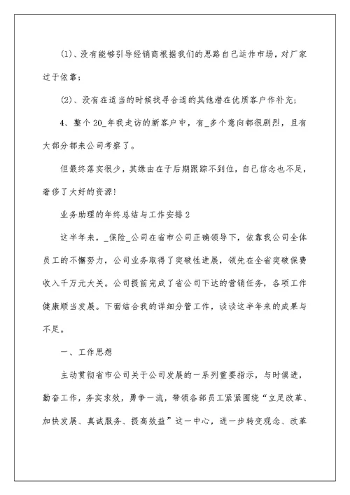 业务助理的年终总结与工作计划