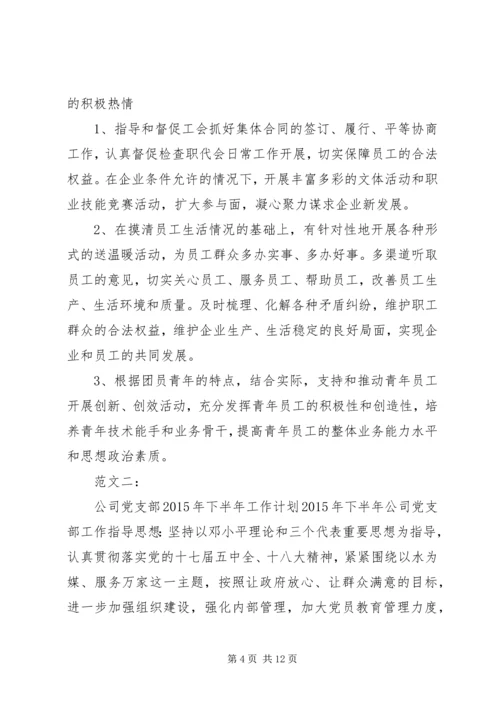 企业党支部某年下半年工作计划.docx