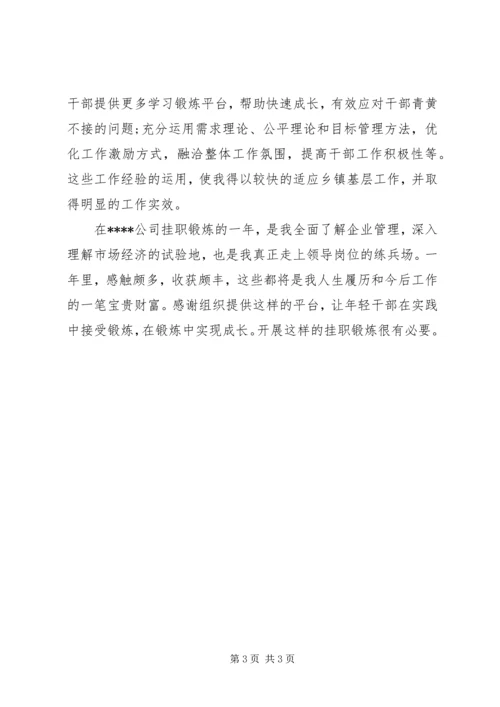 企业人员挂职锻炼工作总结范文.docx