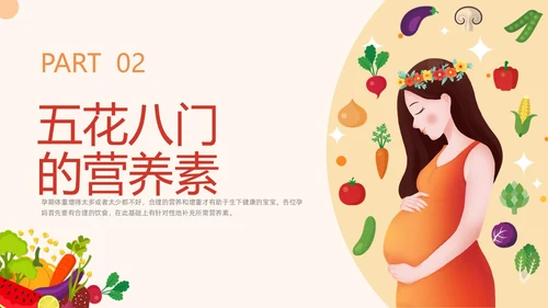 插画风橙色精美孕期健康饮食孕妇产妇护理培训PPT课件健康饮食讲座