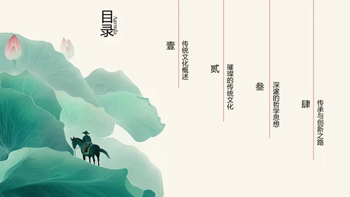 绿色水墨荷花元素传统文化培训PPT模板