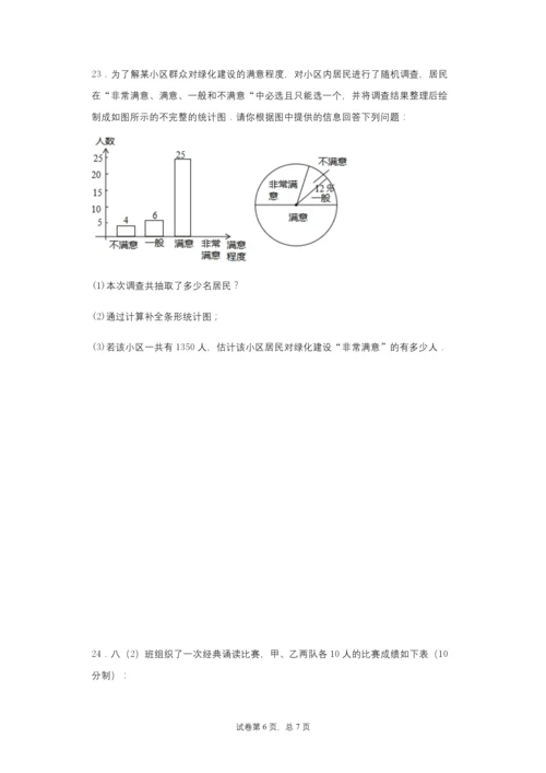 北师大版数学八年级上册第六章数据的分析练习题.docx