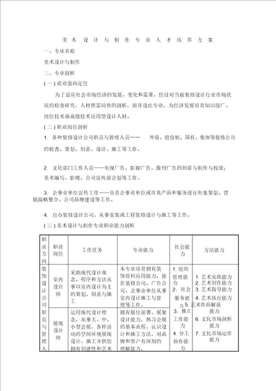 美术设计与制作专业人才培养方案