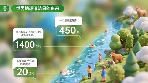 绿色立体风世界清洁地球日主题活动倡议PPT