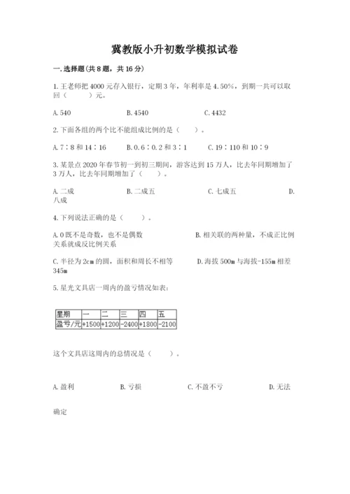 冀教版小升初数学模拟试卷附完整答案【典优】.docx