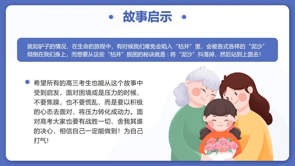 蓝色卡通正视压力学会减压高三班会带内容PPT模板