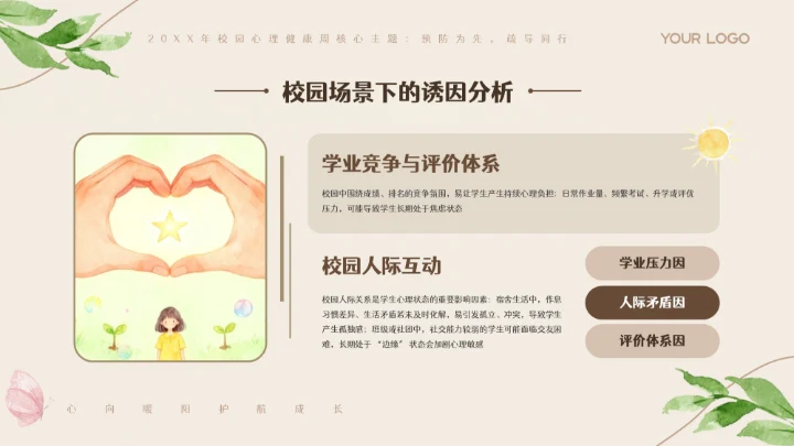 米色卡通插画校园心理健康周PPT模板