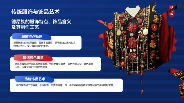 蓝色插画风德昂族介绍PPT模板
