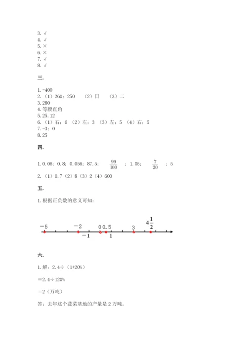 小学六年级数学期末自测题附答案【考试直接用】.docx