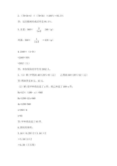 丽水市六年级下册数学期末测试卷及一套答案.docx