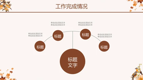 玫瑰金秋季枫叶季度汇报通用PPT模板