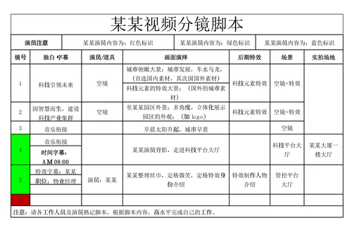 视频拍摄分镜脚本范文模板