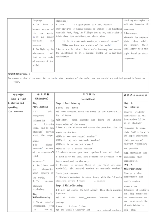 Module 1 Wonders of the world单元整体教学设计（外研版九年级上册）