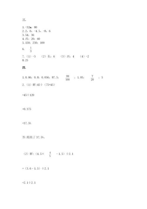 小学六年级数学摸底考试题及参考答案【综合卷】.docx