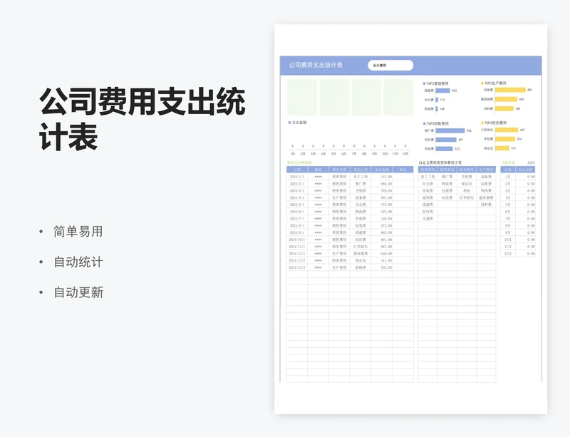 公司费用支出统计表