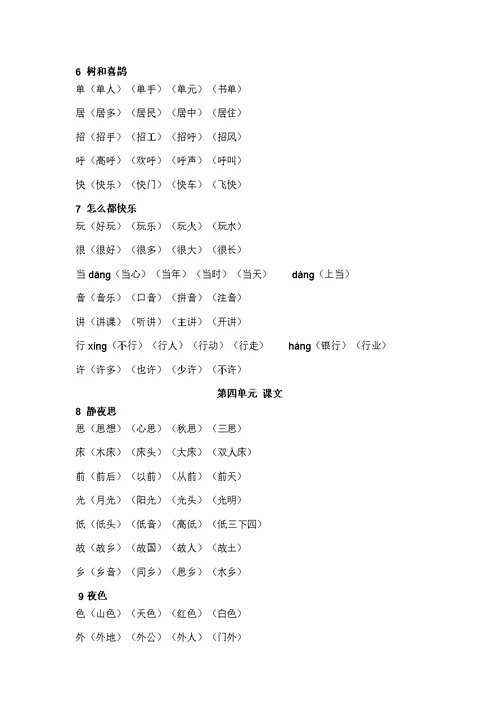 部编版一年级下册语文写字表组词大全(共10页)