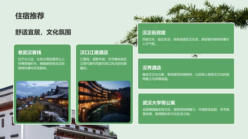 绿色摄影风武汉美食与文化体验旅行计划PPT模板