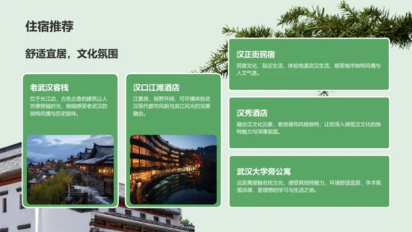 绿色摄影风武汉美食与文化体验旅行计划PPT模板