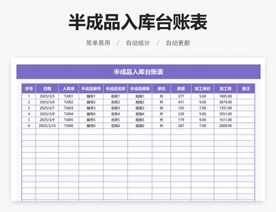 半成品入库台账表