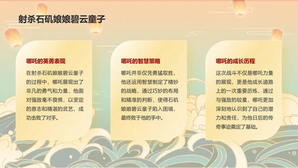 红色插画风《封神演义》哪吒人物介绍PPT模板