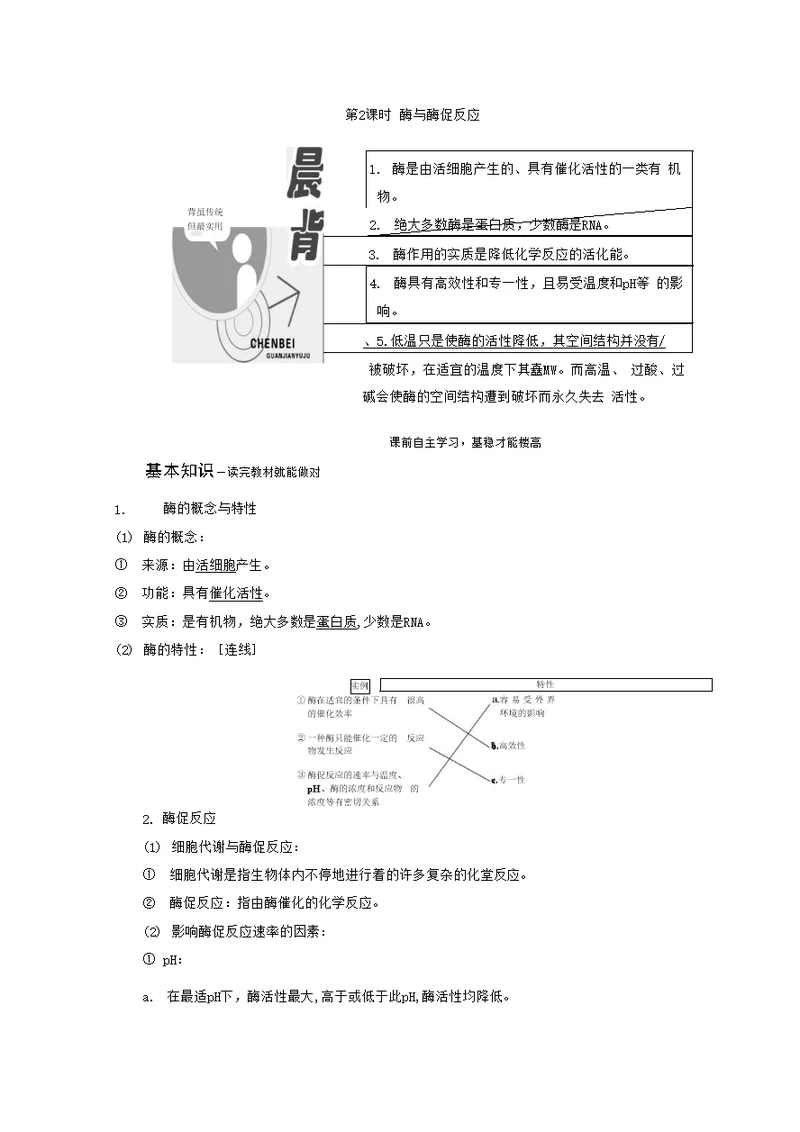 省优获奖导学案 酶与酶促反应 含答案