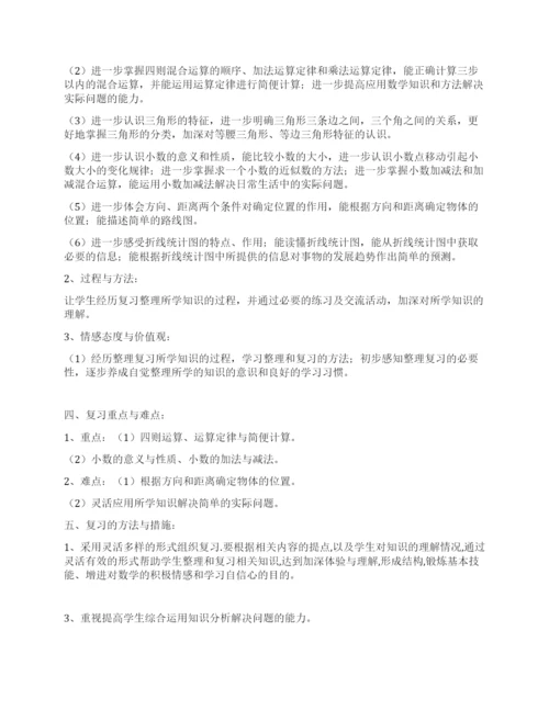 人教版数学四年级下册复习计划.docx