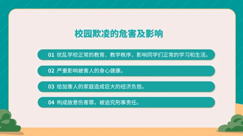 卡通拒绝校园欺凌宣传教育PPT模板