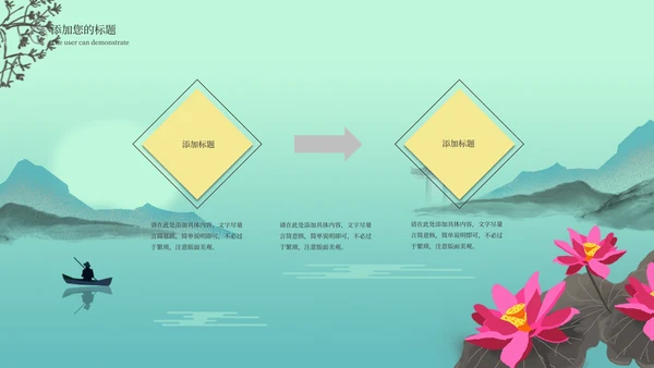 绿色水墨中国风荷花教学PPT模板