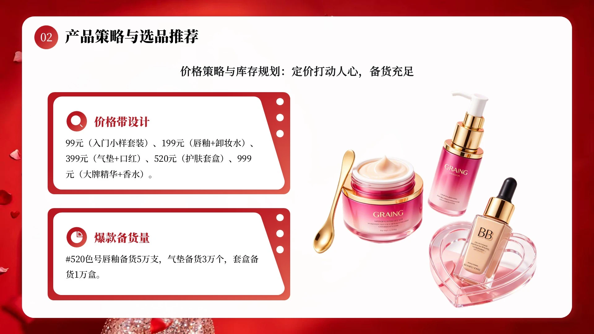 红色商务风520化妆品营销策划PPT单页