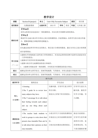 Unit 4 My Favourite Subject 第5课时Section B Project 