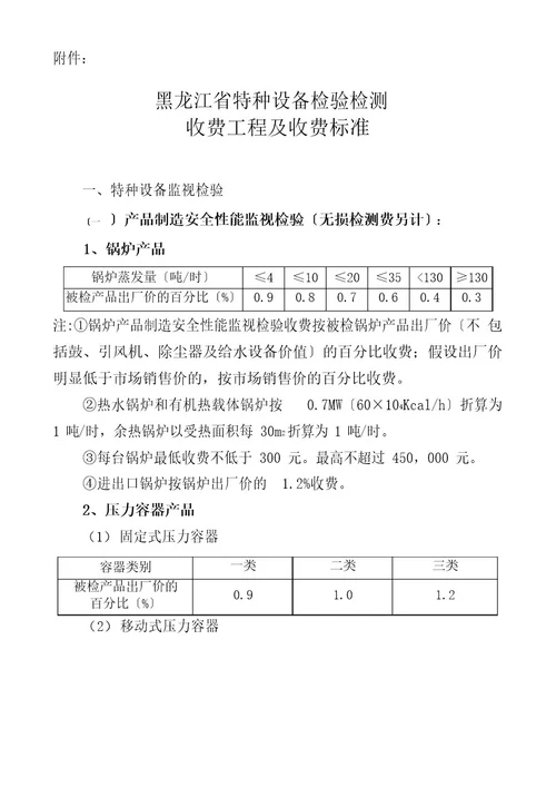 特种设备检测收费标准