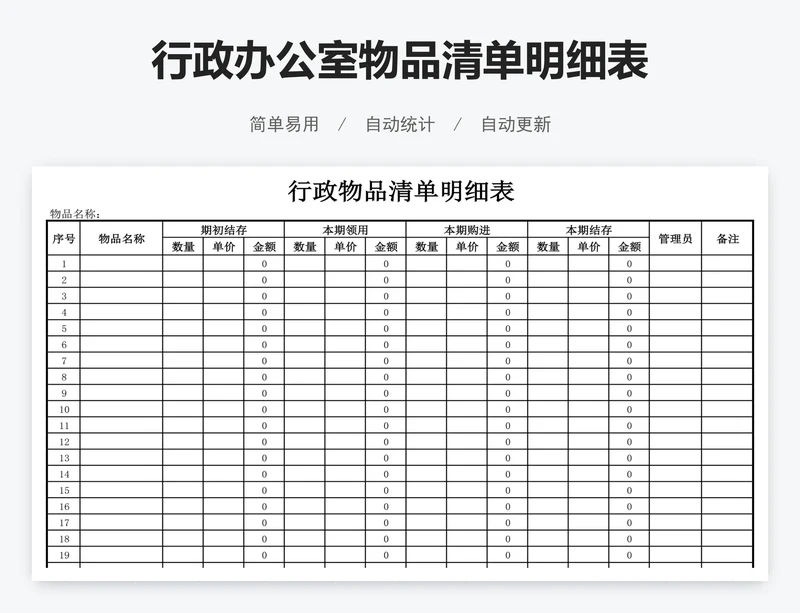 行政办公室物品清单明细表