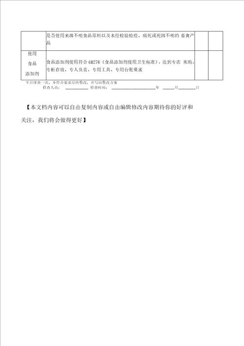 食堂食品安全隐患排查表