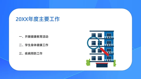 蓝色扁平风校园卫生工作汇报PPT模板