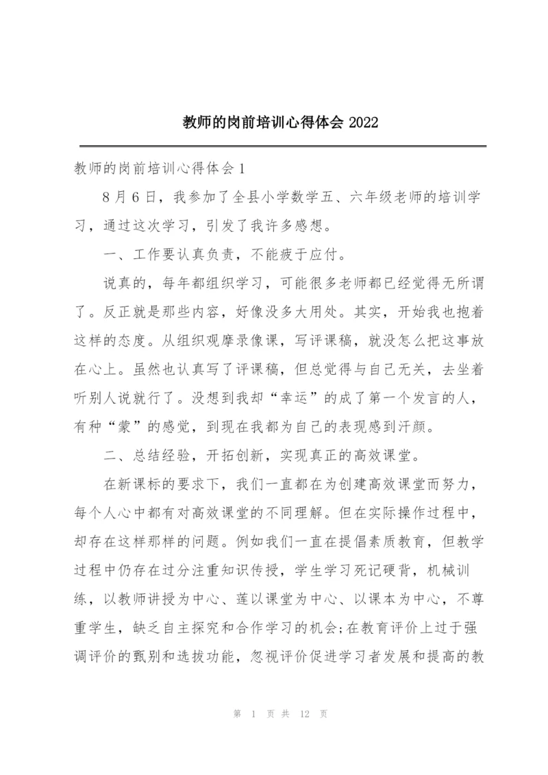 教师的岗前培训心得体会2022.docx