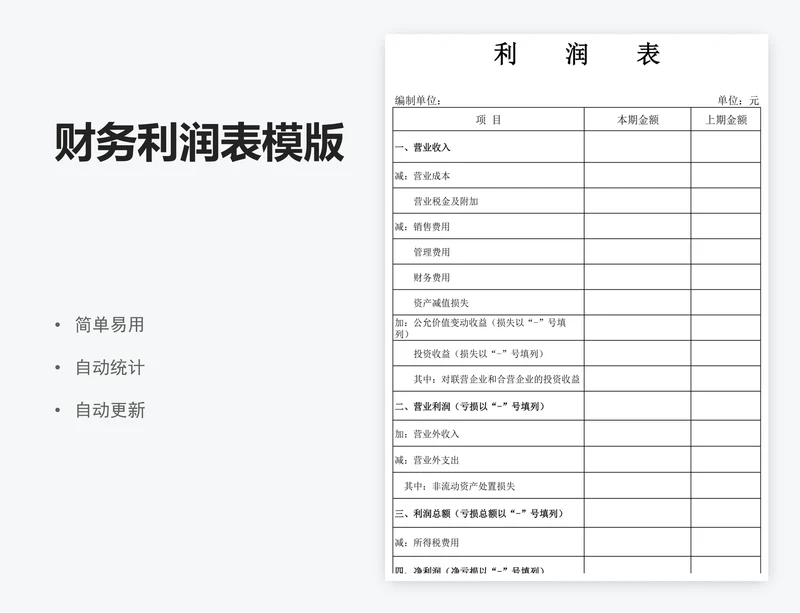 财务利润表模版