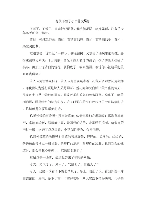 有关下雪了小学作文5篇