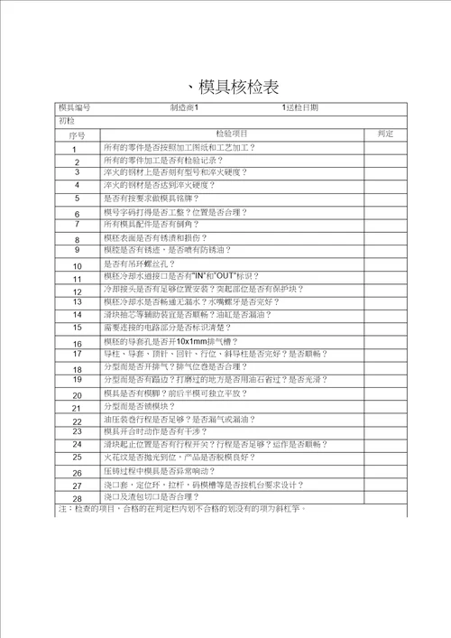 压铸模具验收合格承认书