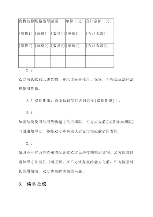 货物债务抵偿协议书