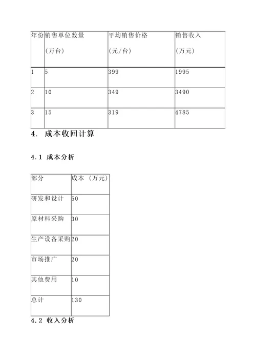 创业项目成本收回方案