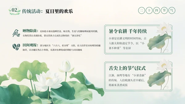 绿色清新中式二十四节气小暑科普教学课件PPT模板