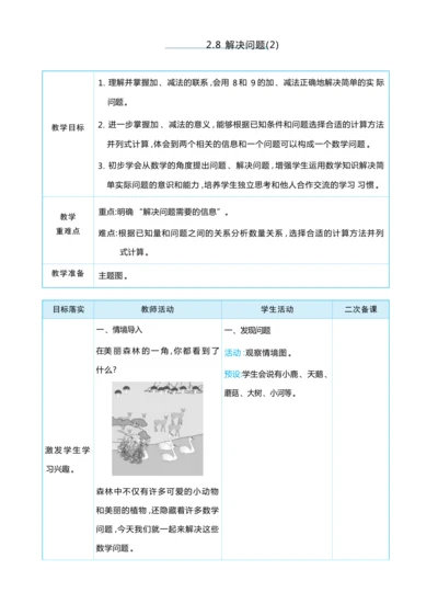 2.8 解决问题(2) 大单元整体教学设计(表格式）人教版（2024）数学一年级上册
