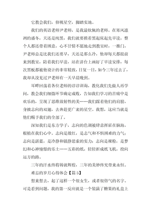 2024年难忘的岁月心得体会