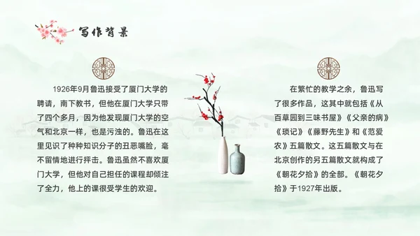 绿色中国风水彩朝花夕拾读书分享PPT