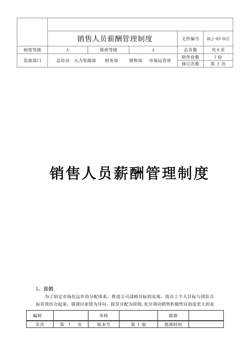 销售部薪酬与绩效管理制度