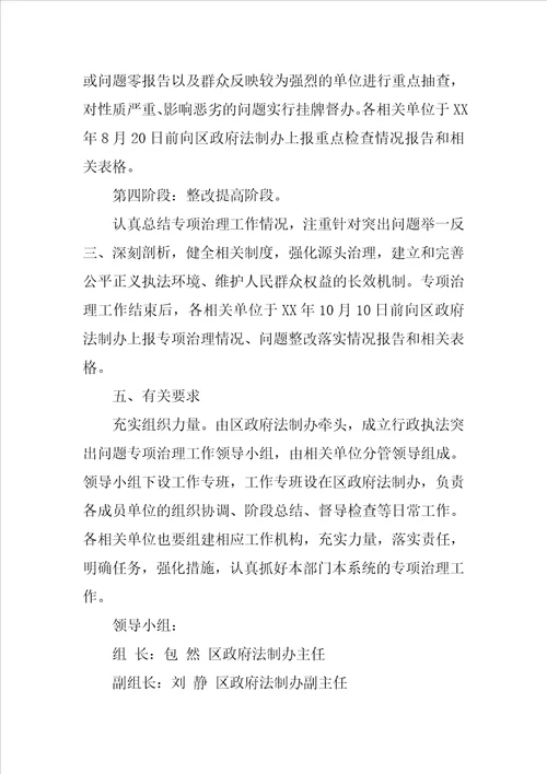 关于开展行政执法突出问题专项治理的实施方案