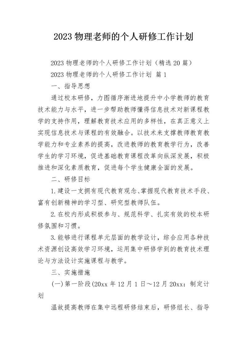 2023物理老师的个人研修工作计划.docx